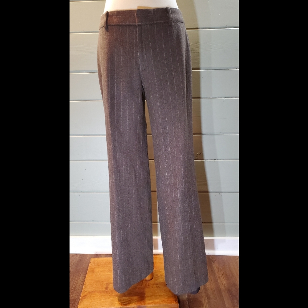 Brown Pinstriped Wool Dress Pants